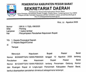 Bupati Tetapkan Penamaan Baru Gedung dan Ruang Rapat Pemkab Pesisir Barat
