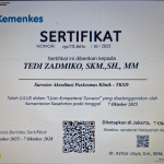 Tedi Zadmiko Lulus Uji Kompetensi dan Resmi Menjadi Surveyor Akreditasi Puskesmas/Klinik TKSD Kementerian Kesehatan RI
