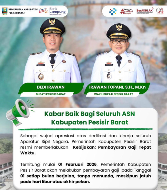 Tak Ada Lagi Tunda Gaji, Pemkab Pesisir Barat Berlakukan Sistem Bayar Tepat Waktu